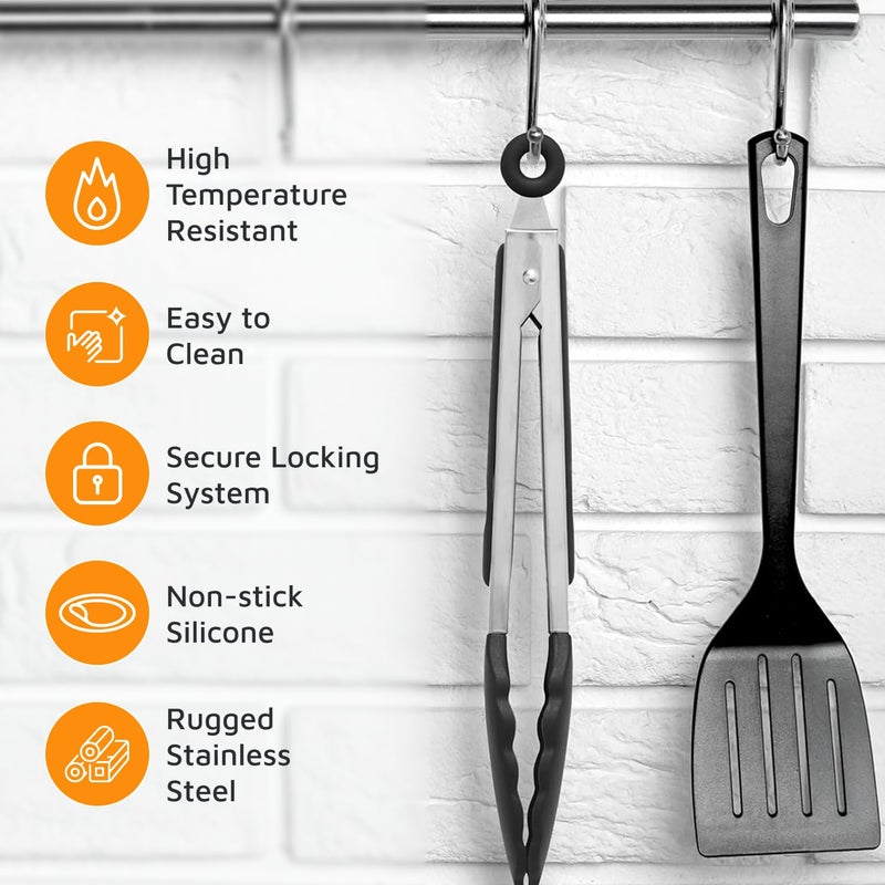 Popco 3-Piece Kitchen Tongs Set â€“ Stainless Steel Heat Resistant Silicone Tips, Strong Comfort Grip, 3 Sizes (7, 9, 12 Inch), Non-Scratch, Dishwasher Safe, for Cooking, BBQ, Salad - Image 5